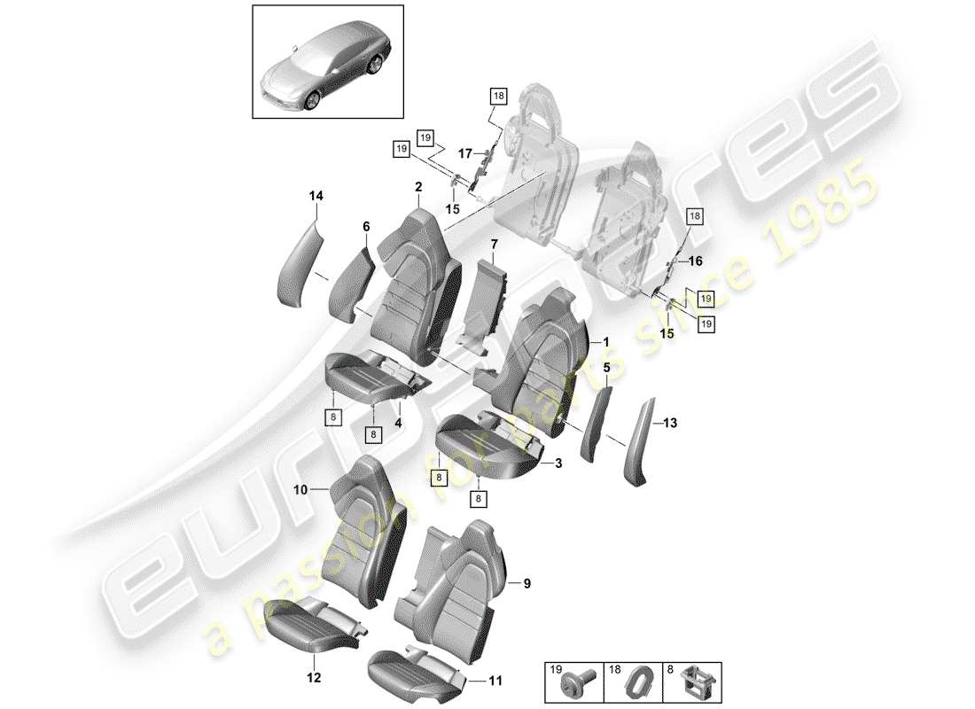 porsche 2019 (panamera 971-1) seat schéma des pièces