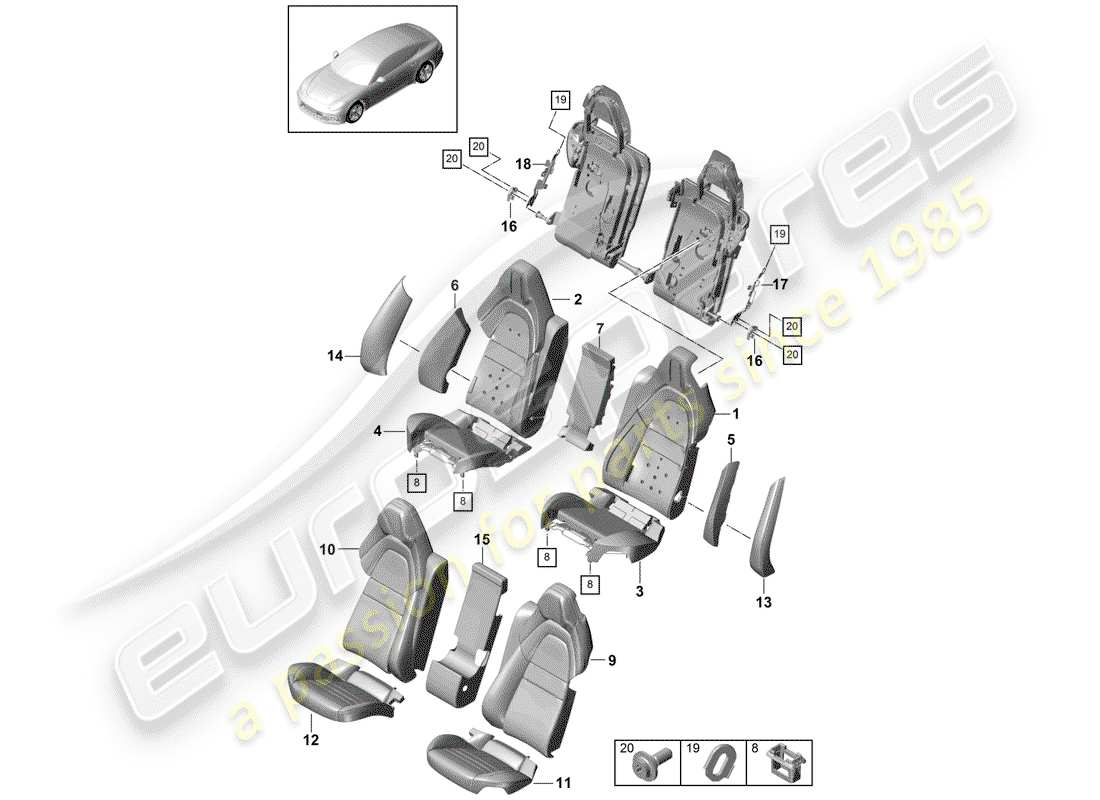 porsche 2019 (panamera 971-1) seat schéma des pièces