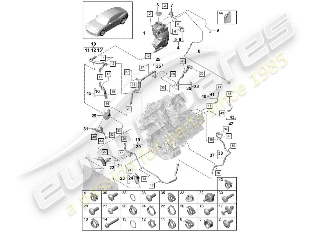 porsche 2018 (panamera 971-1) refroidissement par eau schéma des pièces