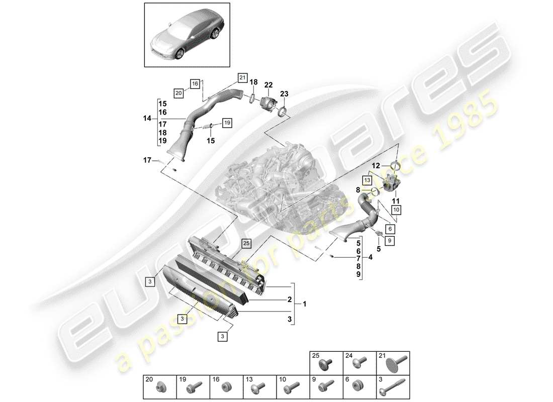 porsche 2018 (panamera 971-1) boîtier de filtre à air schéma des pièces