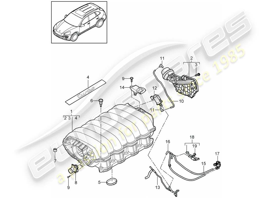 porsche 2018 (cayenne e2 92a) distributeur d'air d'admission schéma des pièces