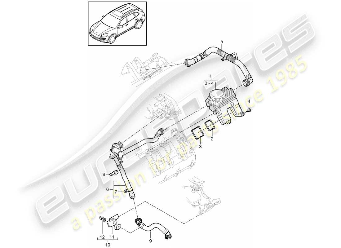 porsche 2011 (cayenne e2 92a) reniflard de carter - schéma des pièces
