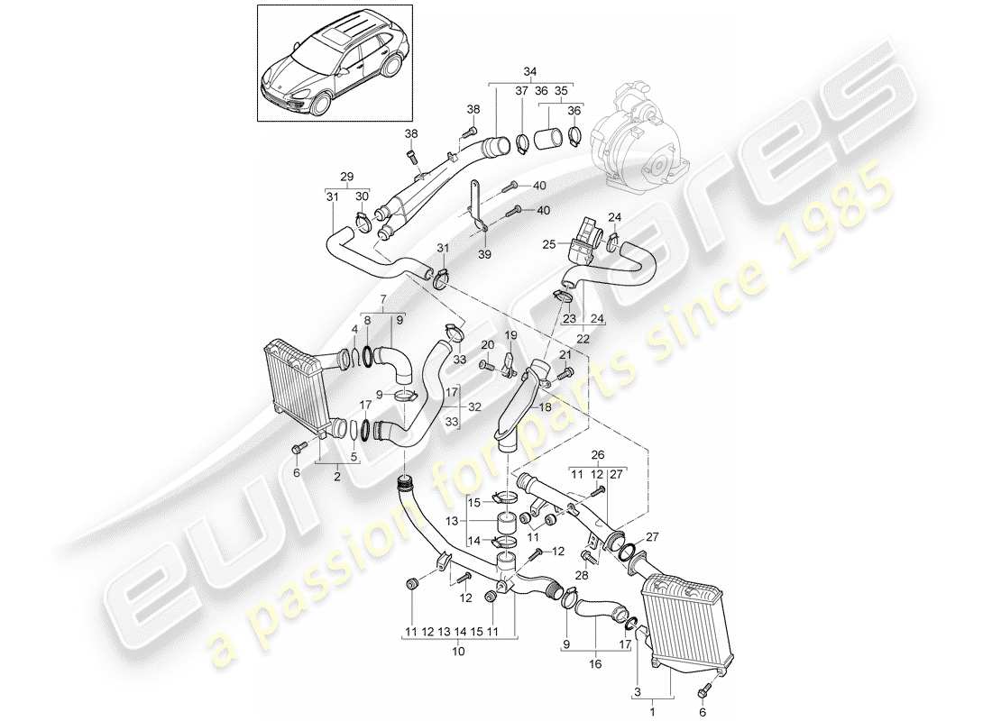 porsche 2011 (cayenne e2 92a) refroidisseur d'air schéma des pièces