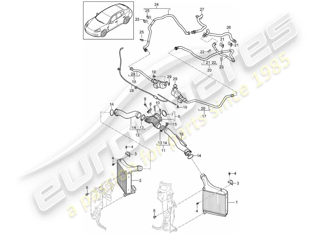 porsche 2016 (panamera 970) refroidisseur d'air de charge schéma des pièces