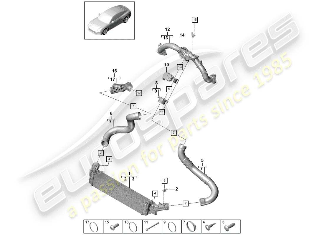 porsche 2017 (panamera 971-1) refroidisseur d'air de charge schéma des pièces