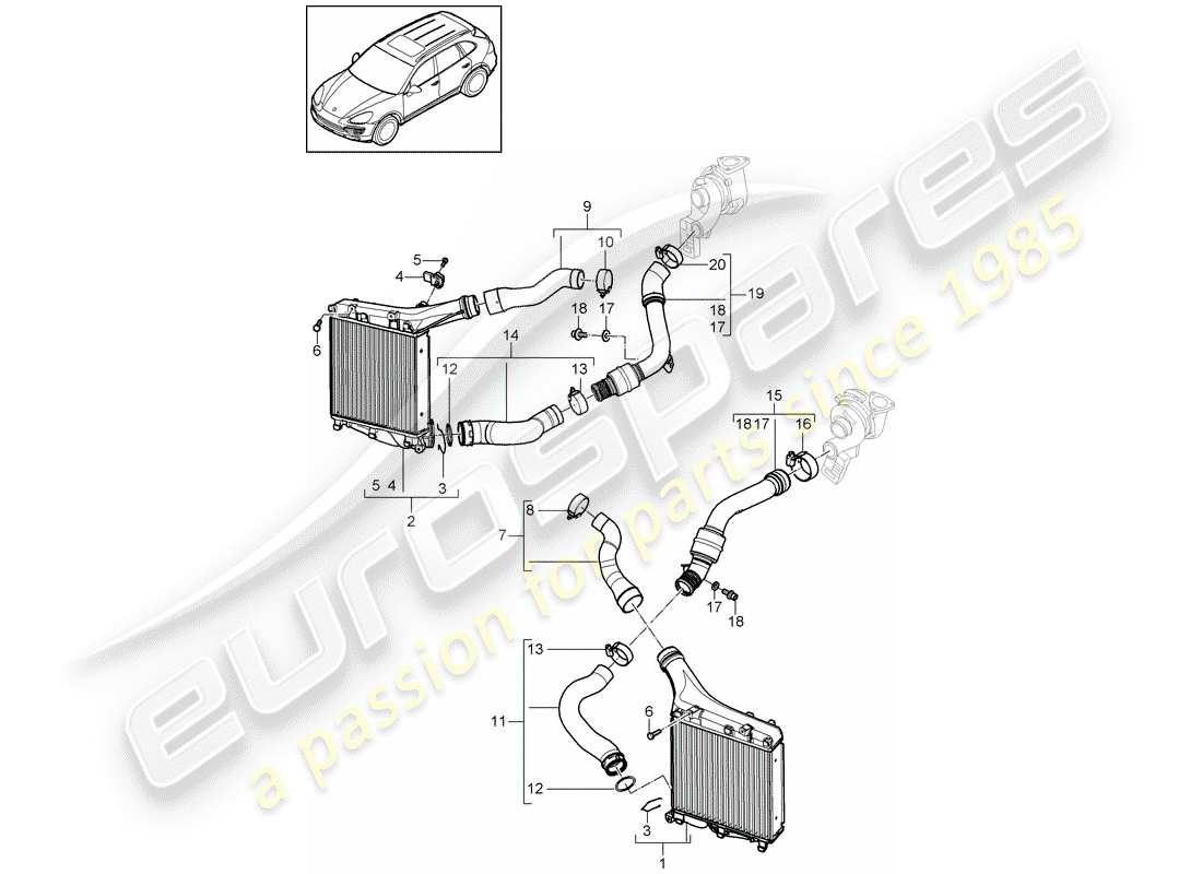 porsche 2016 (cayenne e2 92a) refroidisseur d'air schéma des pièces
