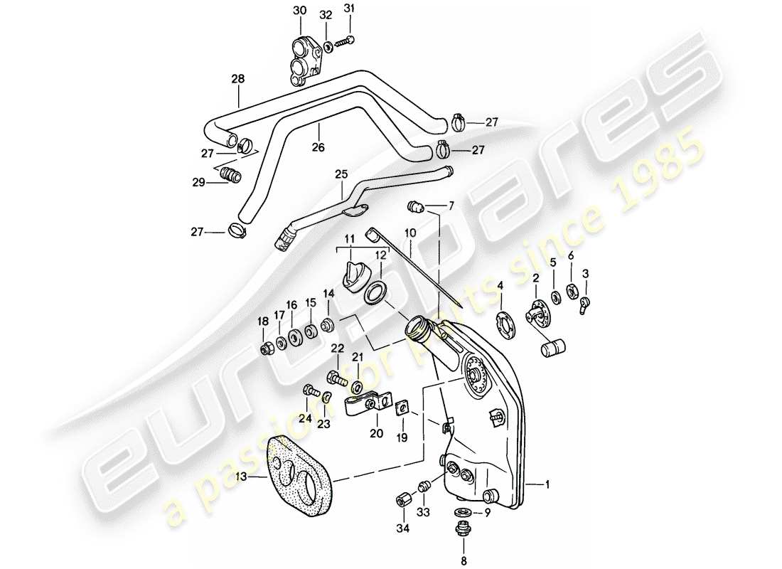 porsche 1986 (911) lubrification moteur - réservoir d'huile - conduites schéma des pièces