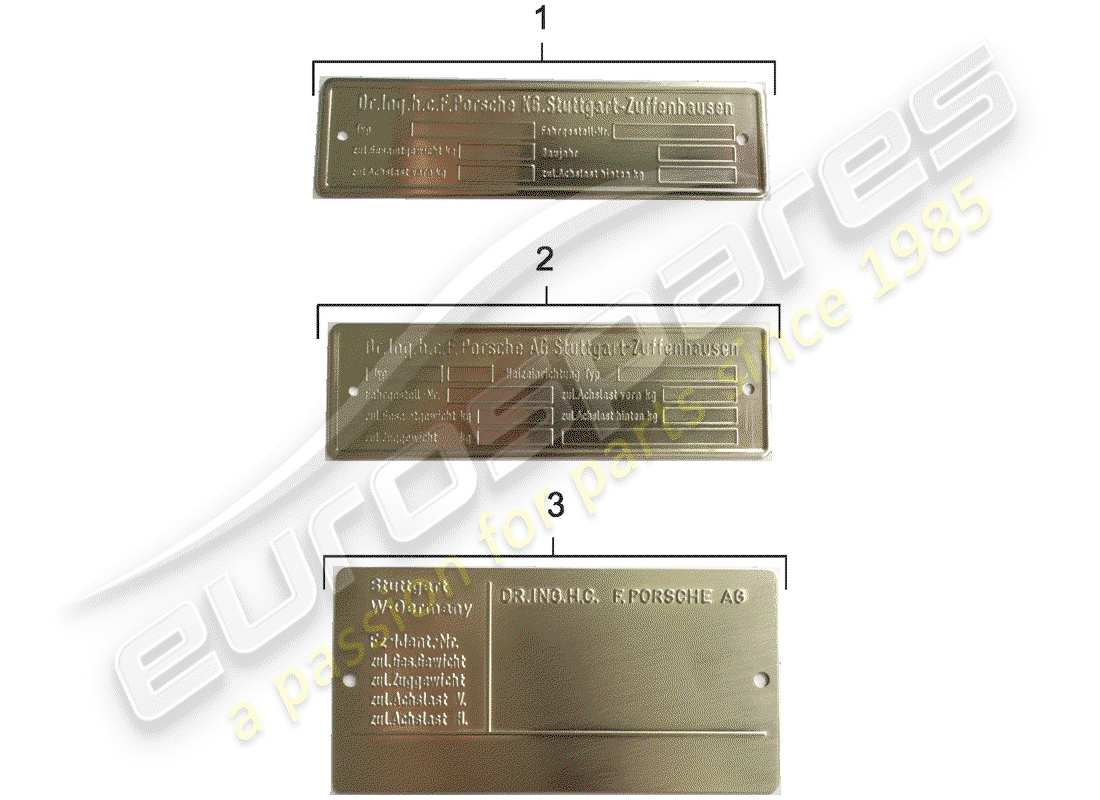 porsche 1986 (928) plaque d'identification schéma des pièces