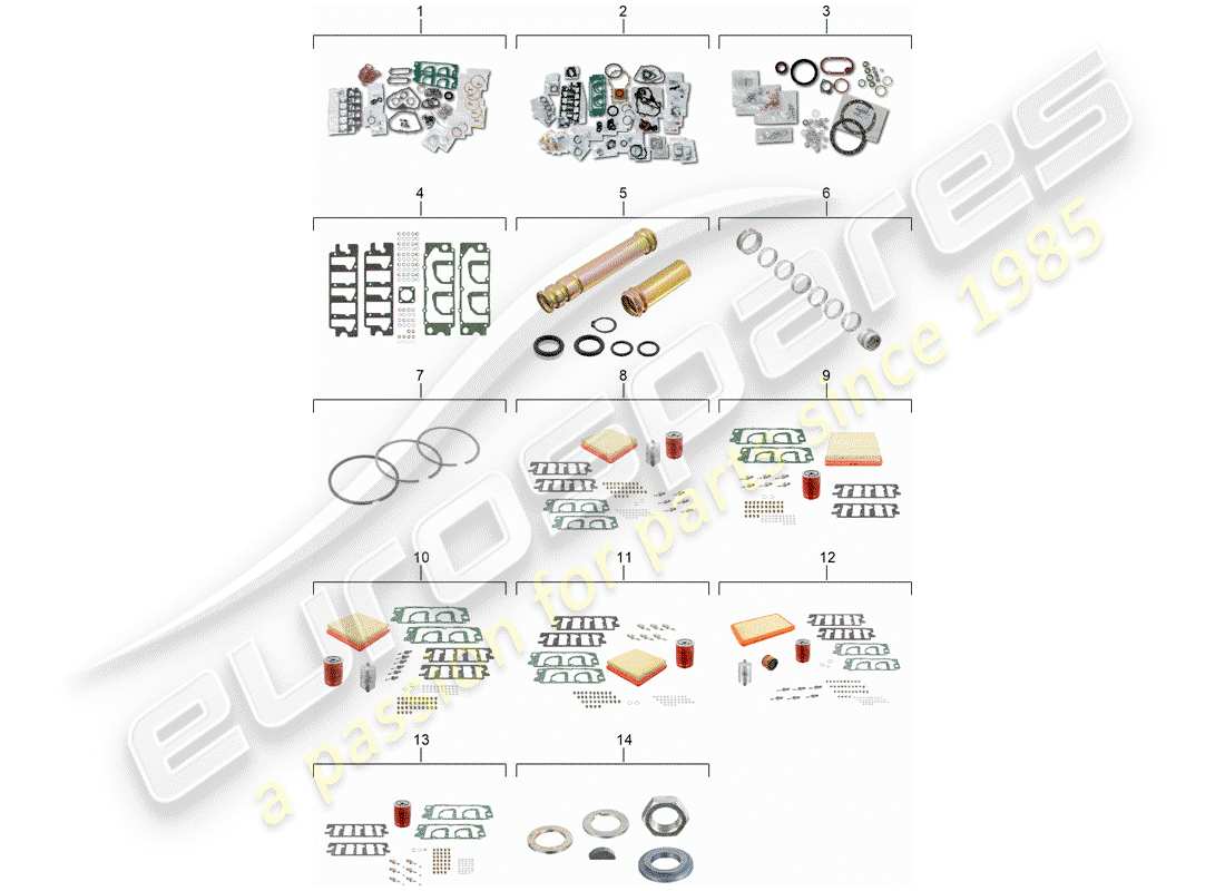 porsche 1988 (911) jeu de joints - kits de réparation - jeu de réparation pour entretien schéma des pièces