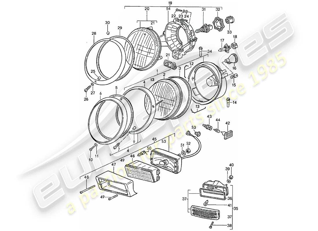 porsche 1989 (911) lampe frontale schéma des pièces