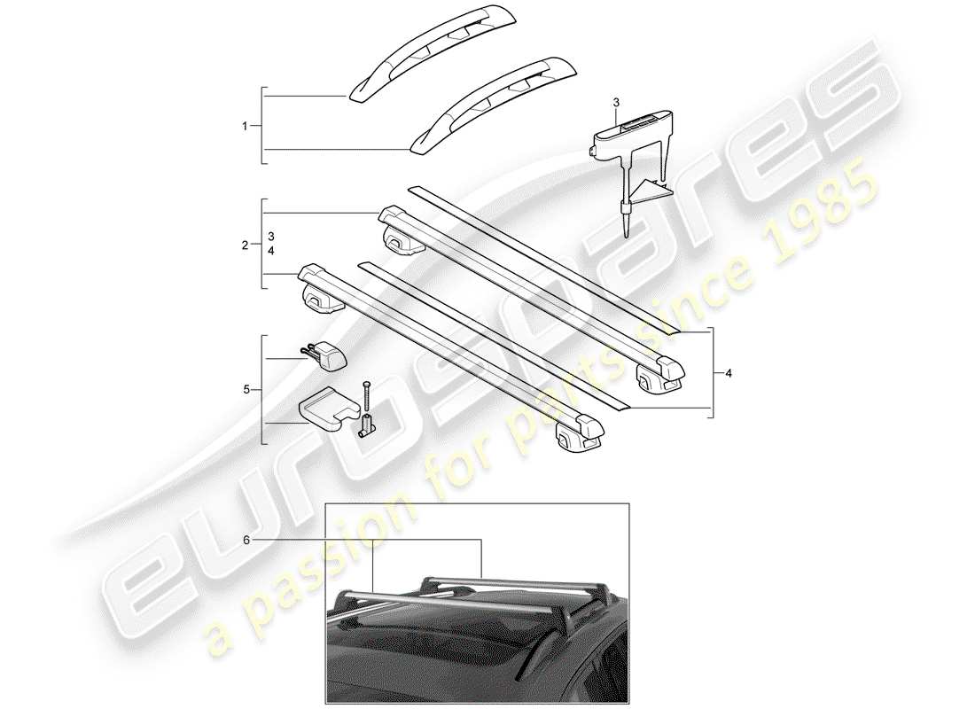 porsche 2016 (tequipment cayenne) diagramme des pièces des rampes de toit