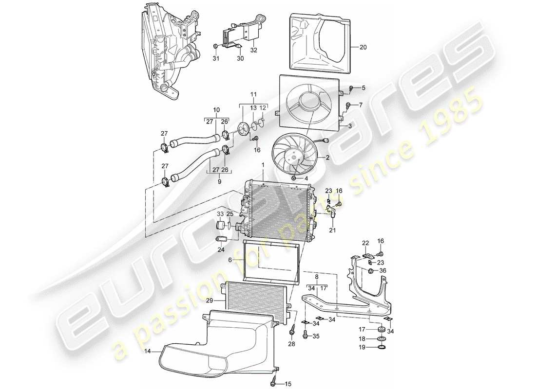 porsche 2005 (987 boxster) refroidissement par eau 3 schéma des pièces