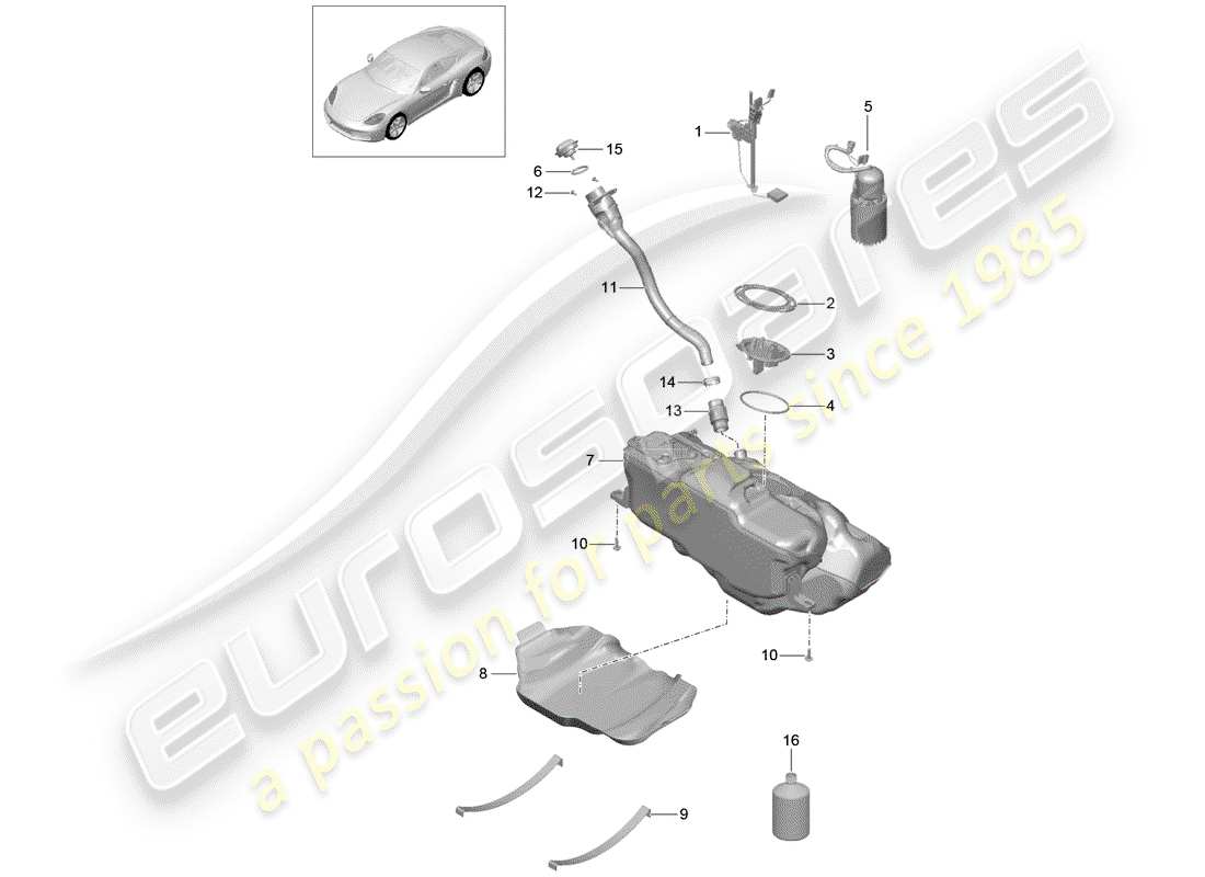 porsche 2020 (718 cayman) réservoir d'essence schéma des pièces