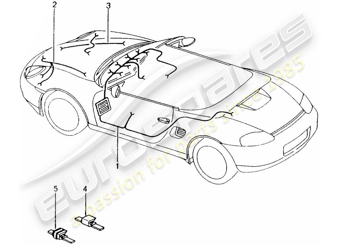 porsche 1997 (986 boxster) faisceau de cablage - habitacle - boite a gants - avant - kit de reparation - syst. antiblocage des freins. -abs- - indicateur d'usure de plaquettes de frein - essieu avant schéma des pièces