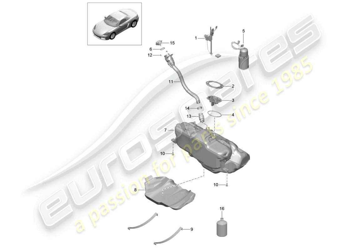 porsche 2020 (718 boxster) réservoir de carburant pompe à carburant schéma des pièces