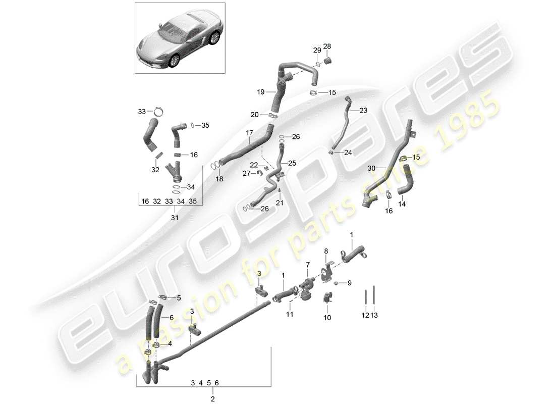 porsche 2017 (718 boxster) eau froide schéma des pièces