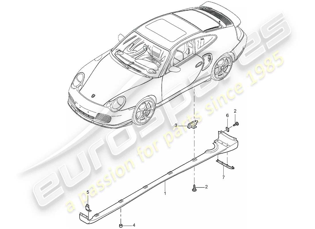 porsche 2002 (996 turbo / gt2) couvercle de garniture - seuil - pièces individuelles schéma des pièces