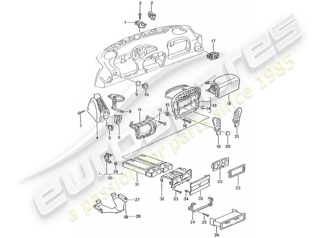 porsche 2002 (986 boxster) accessoires - garniture de tableau de bord - d >> - mj 2002 schéma des pièces