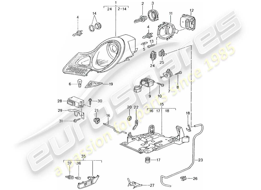 porsche 2002 (986 boxster) phare - répéteur de clignotants - d - mj 1999>> schéma des pièces