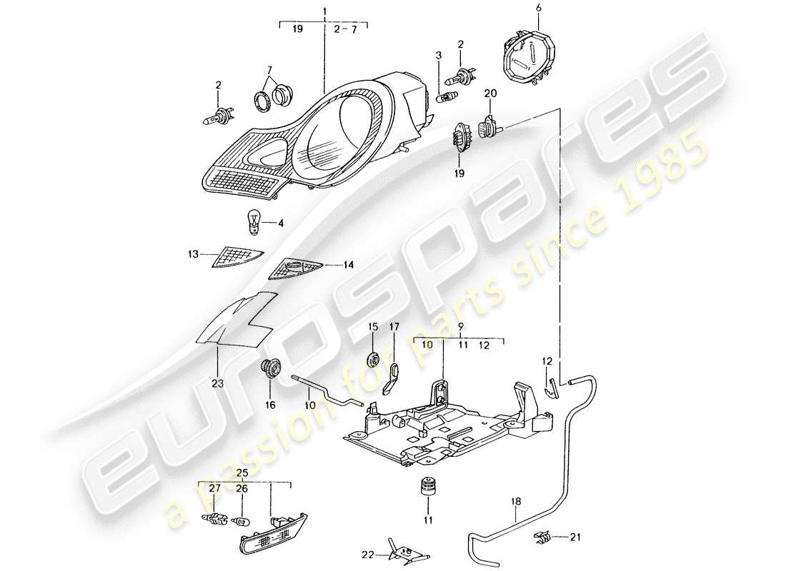 porsche 2003 (986 boxster) phare - répéteur de clignotants schéma des pièces