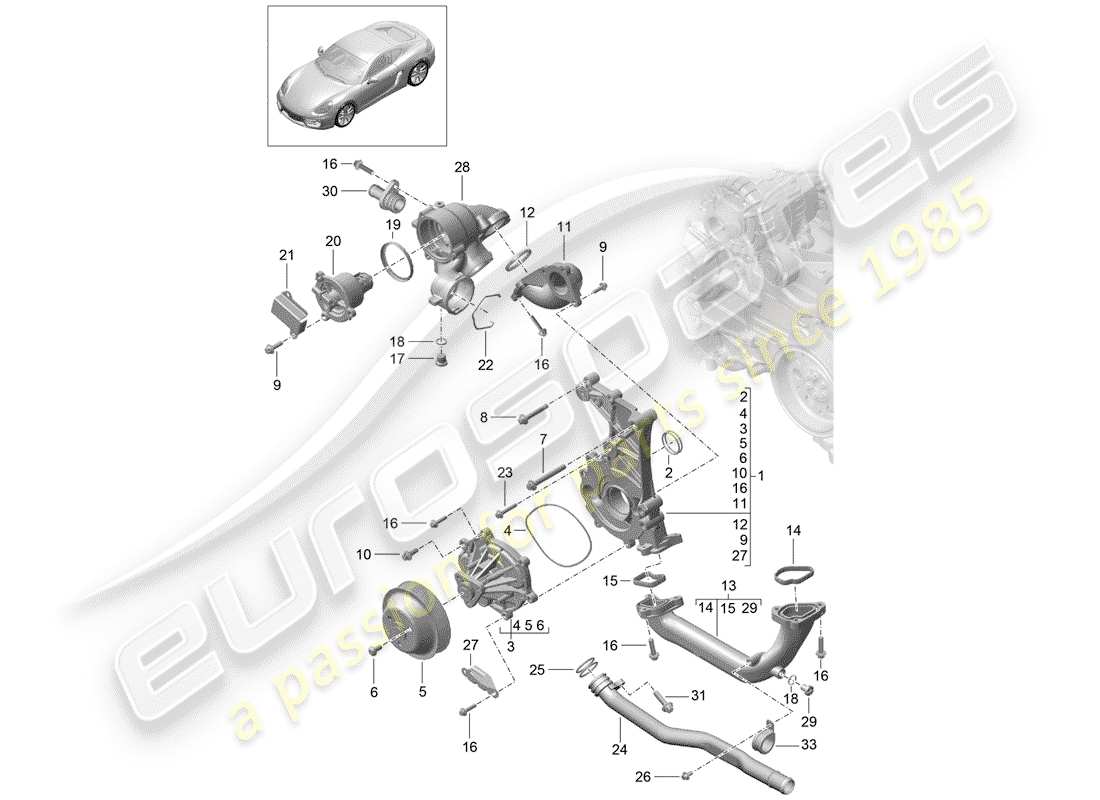porsche 2014 (981 cayman) pompe à eau schéma des pièces