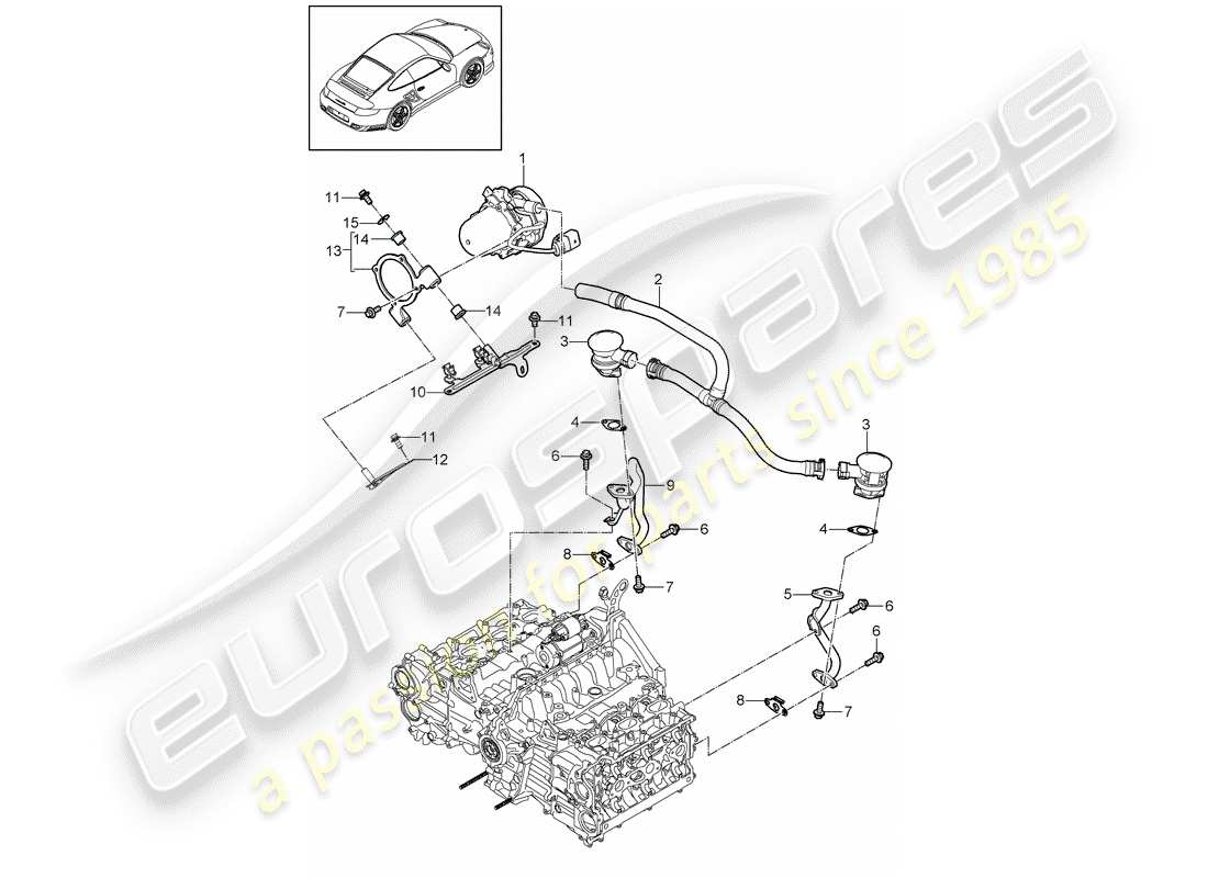 porsche 2011 (997-2 turbo / gt2 rs) système de contrôle des émissions d'échappement schéma des pièces