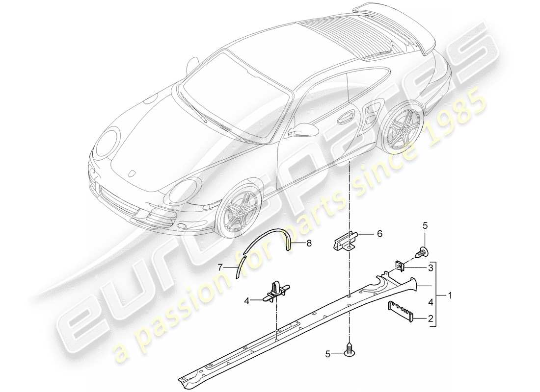 porsche 2011 (997-2 turbo / gt2 rs) garniture de longeron schéma des pièces