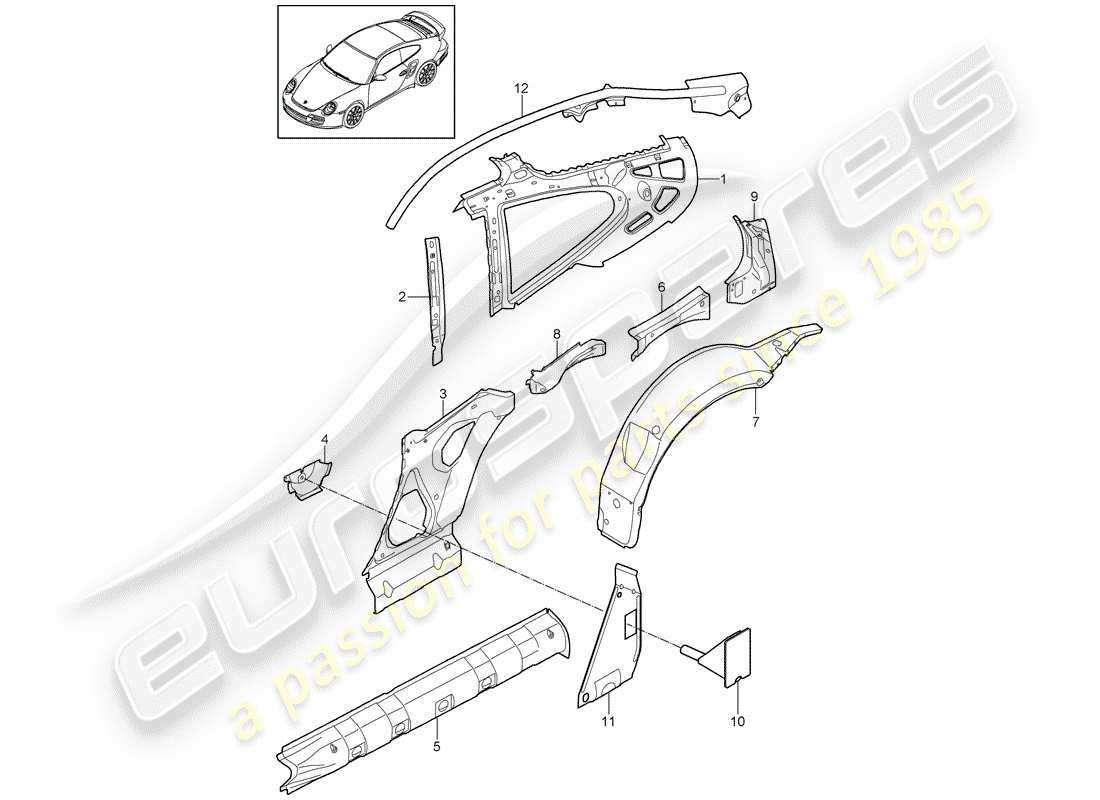 porsche 2011 (997-2 turbo / gt2 rs) panneau latéral schéma des pièces