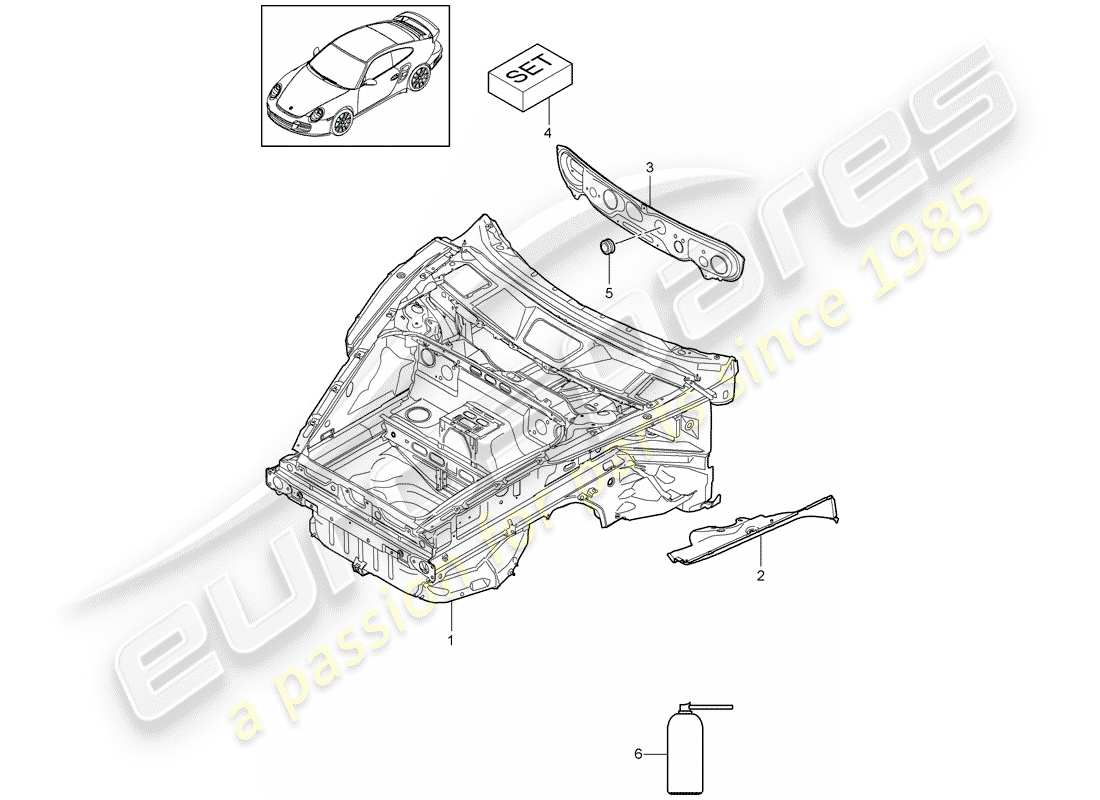 porsche 2011 (997-2 turbo / gt2 rs) schéma des pièces front end