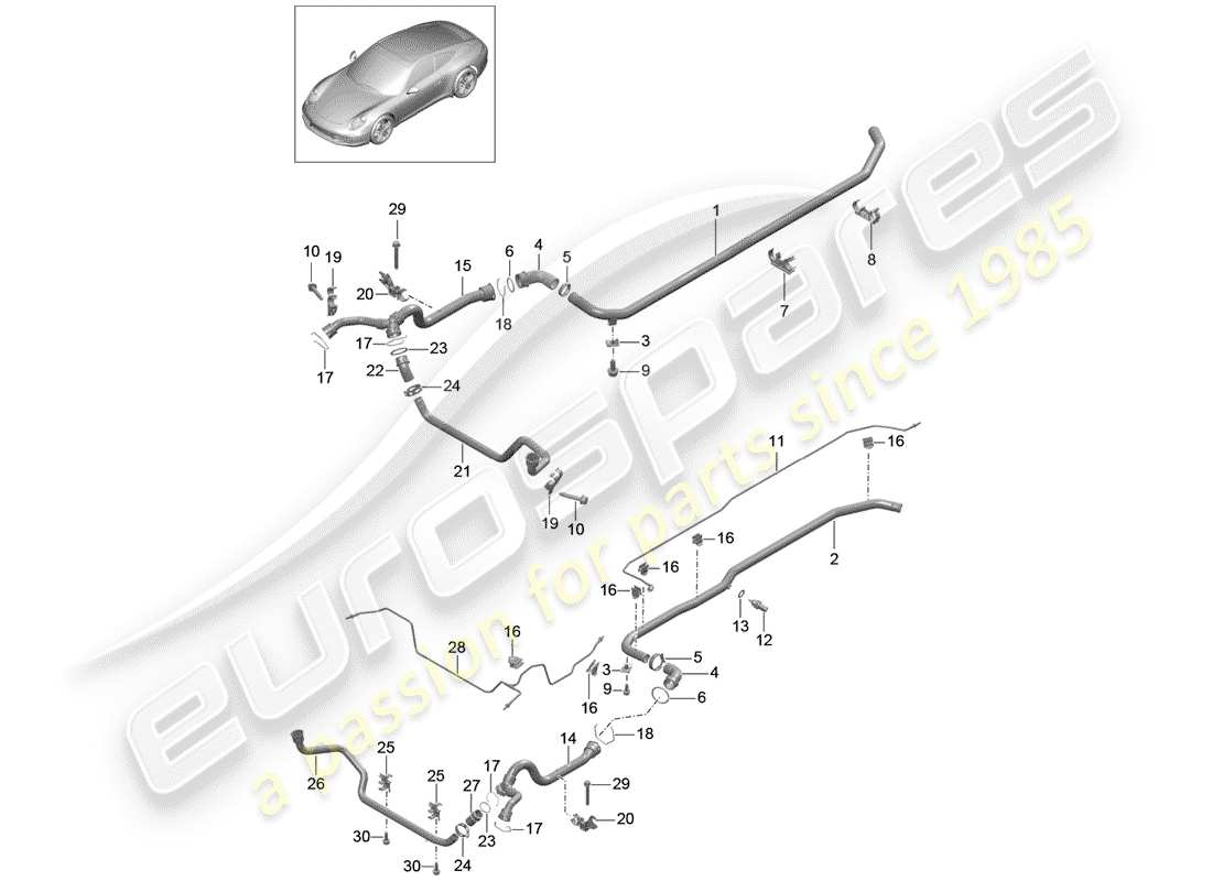 porsche 2015 (991-1) refroidissement par eau 2 schéma des pièces