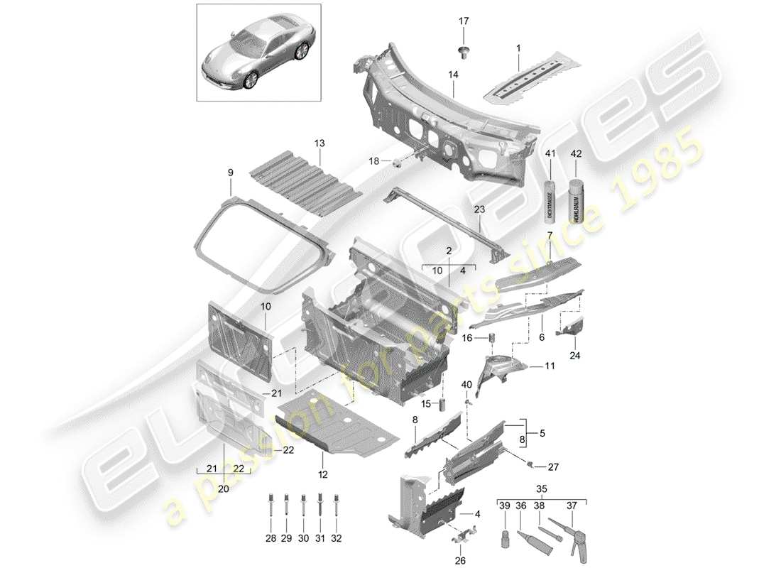 porsche 2012 (991-1) l'extrémité avant schéma des pièces