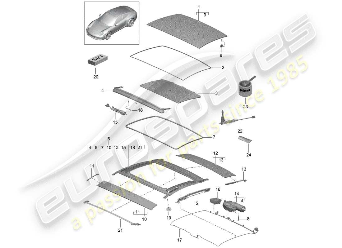 porsche 2012 (991-1) toit ouvrant schéma des pièces