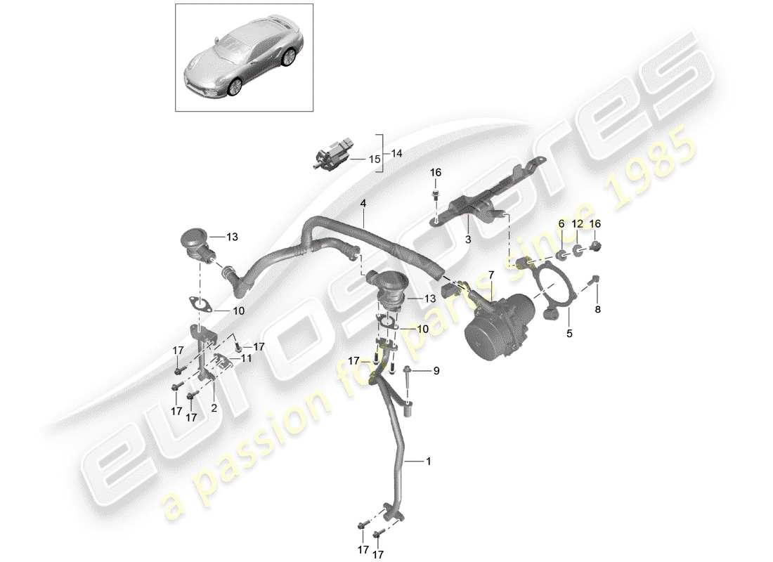 porsche 2015 (991-1 turbo) pompe à air secondaire schéma des pièces