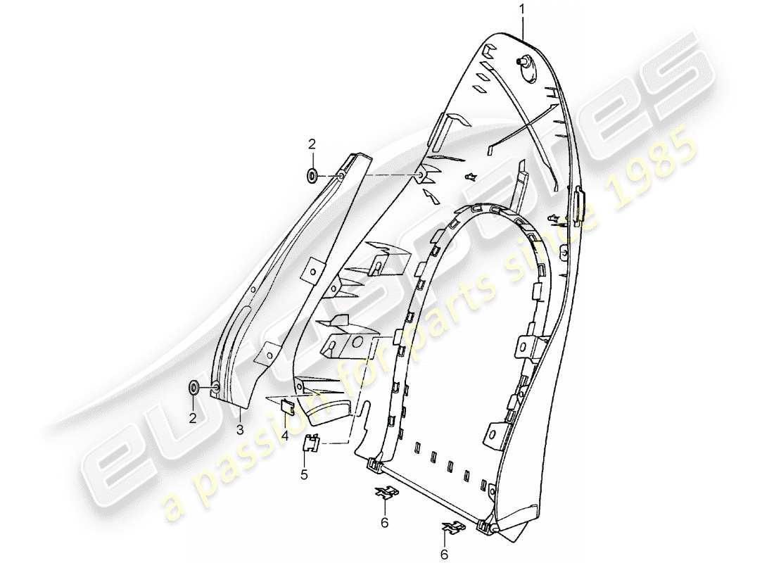 porsche 2001 (996 turbo / gt2) coque de dossier - siège standard - siège confort schéma des pièces