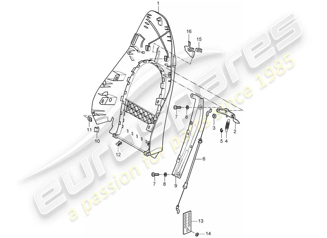 porsche 2002 (986 boxster) coque de dossier - siège standard - siège confort schéma des pièces