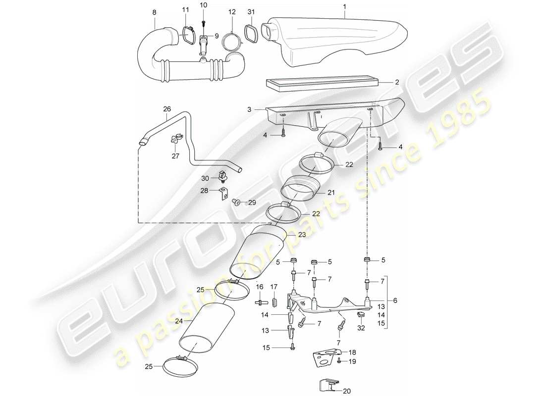 porsche 2006 (carrera gt) système de filtre à air schéma des pièces