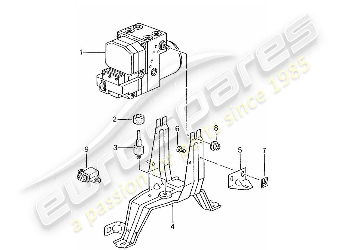 porsche 2003 (986 boxster) unité hydraulique - système de frein antiblocage. -abs- - unité de commande et de régulation schéma des pièces