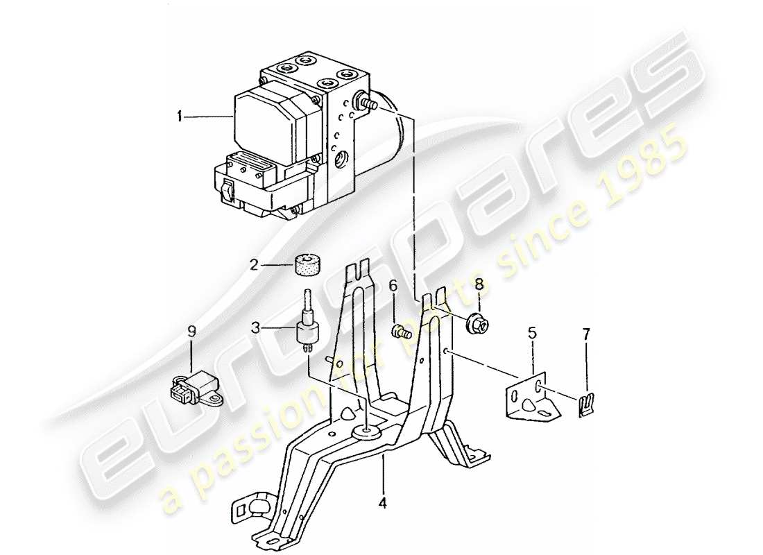porsche boxster 986 (2003) unité hydraulique - système de frein antiblocage. -abs- - unité de commande et de régulation schéma des pièces