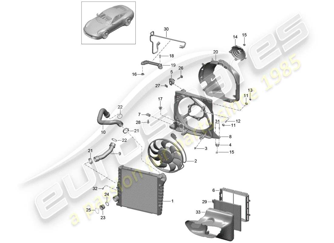porsche 2012 (991-1) refroidissement par eau 3 schéma des pièces