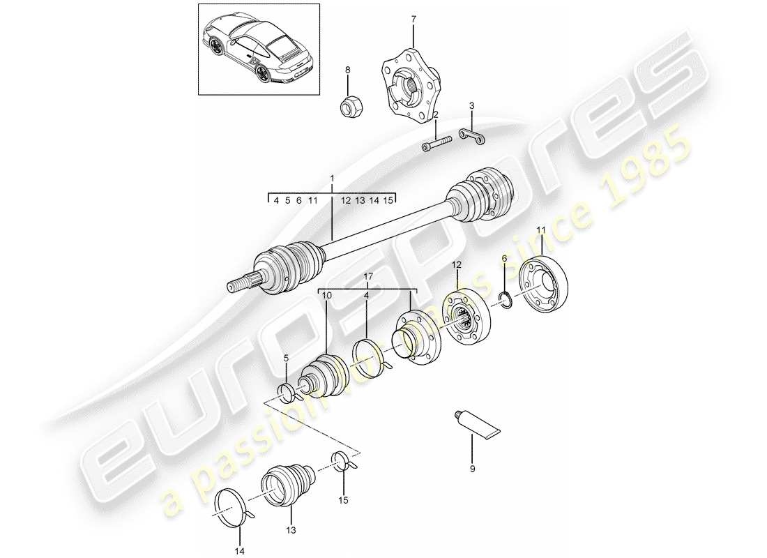 porsche 2011 (997-2 turbo / gt2 rs) arbre d'entraînement schéma des pièces