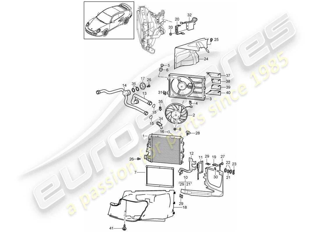 porsche 2011 (997-2 turbo / gt2 rs) refroidissement par eau 3 schéma des pièces
