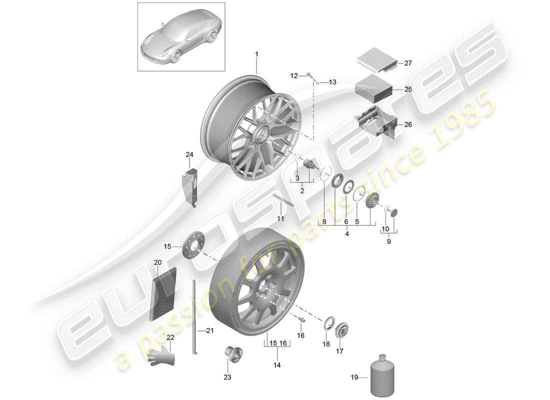 porsche 2012 (991-1) roues schéma des pièces