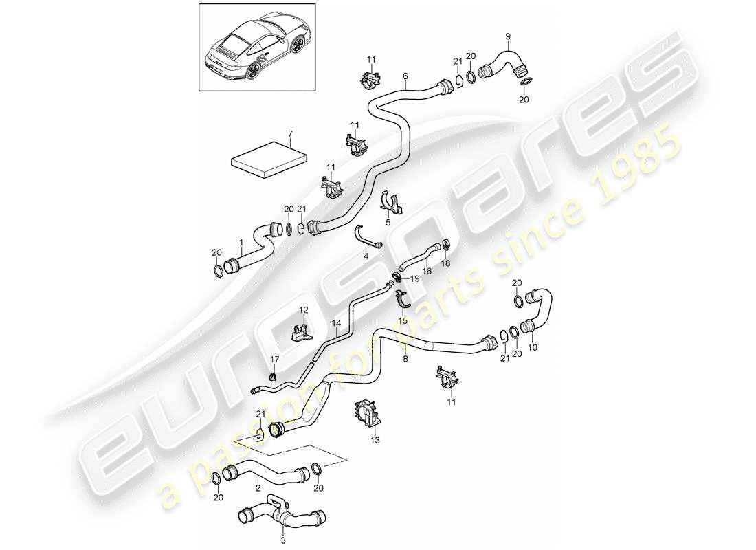 porsche 2011 (997-2 turbo / gt2 rs) refroidissement par eau 1 schéma des pièces