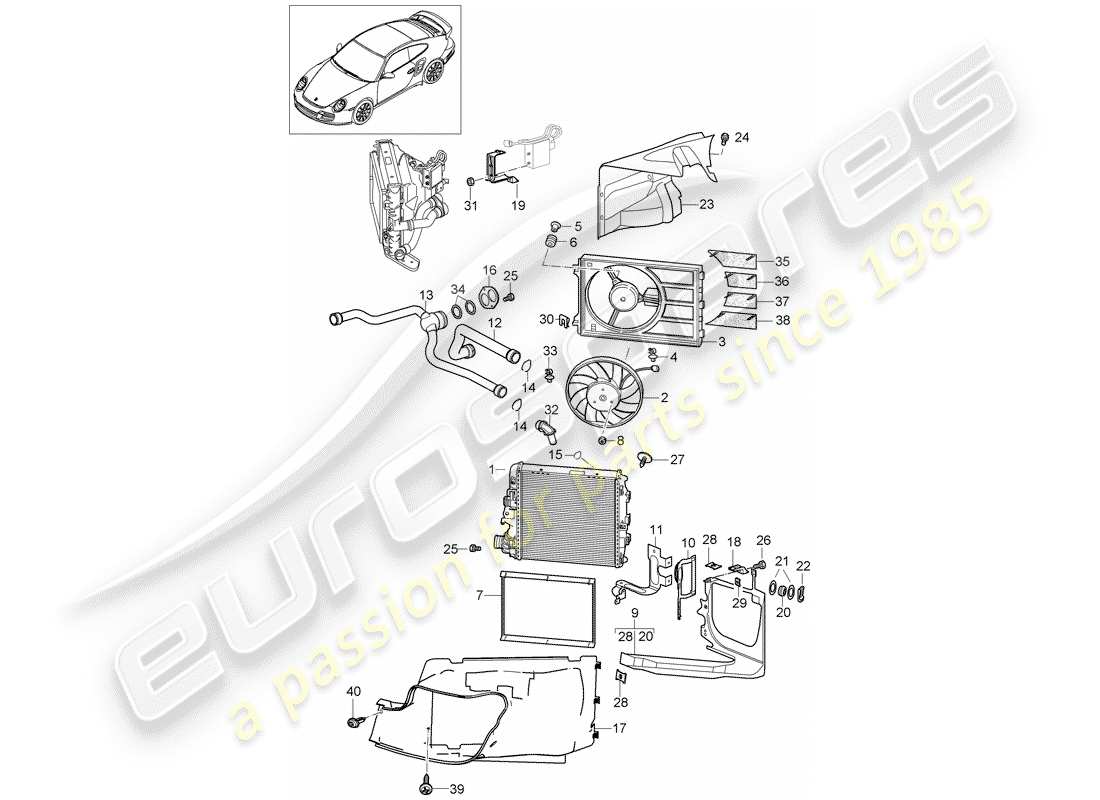 porsche 2011 (997-2 turbo / gt2 rs) refroidissement par eau 3 schéma des pièces