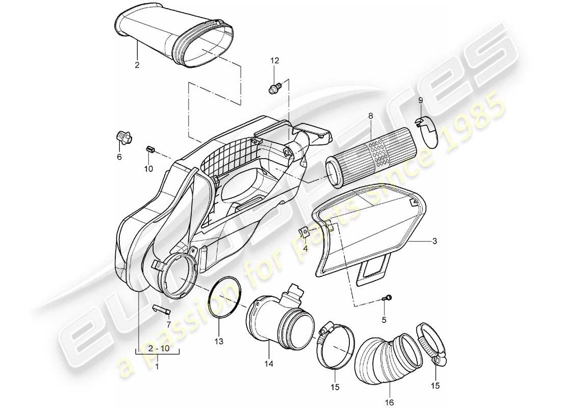 porsche 2005 (987 boxster) schéma des pièces du filtre à air