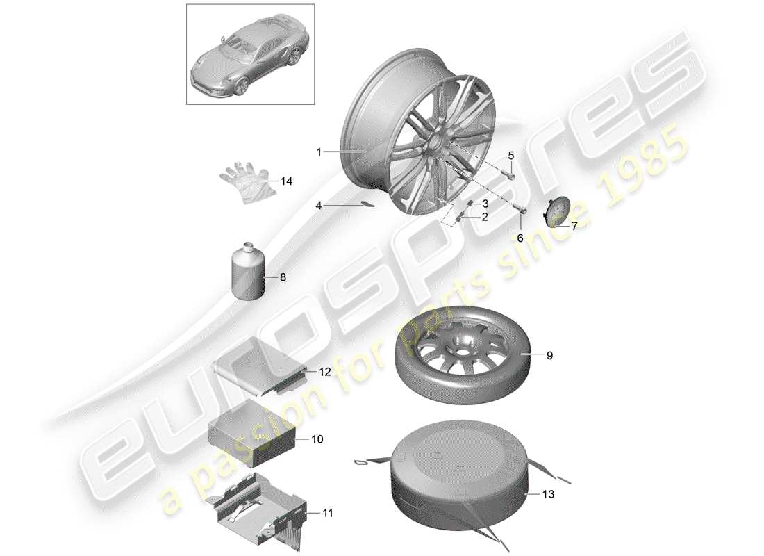 porsche 2015 (991-1 turbo) jante en alliage schéma des pièces