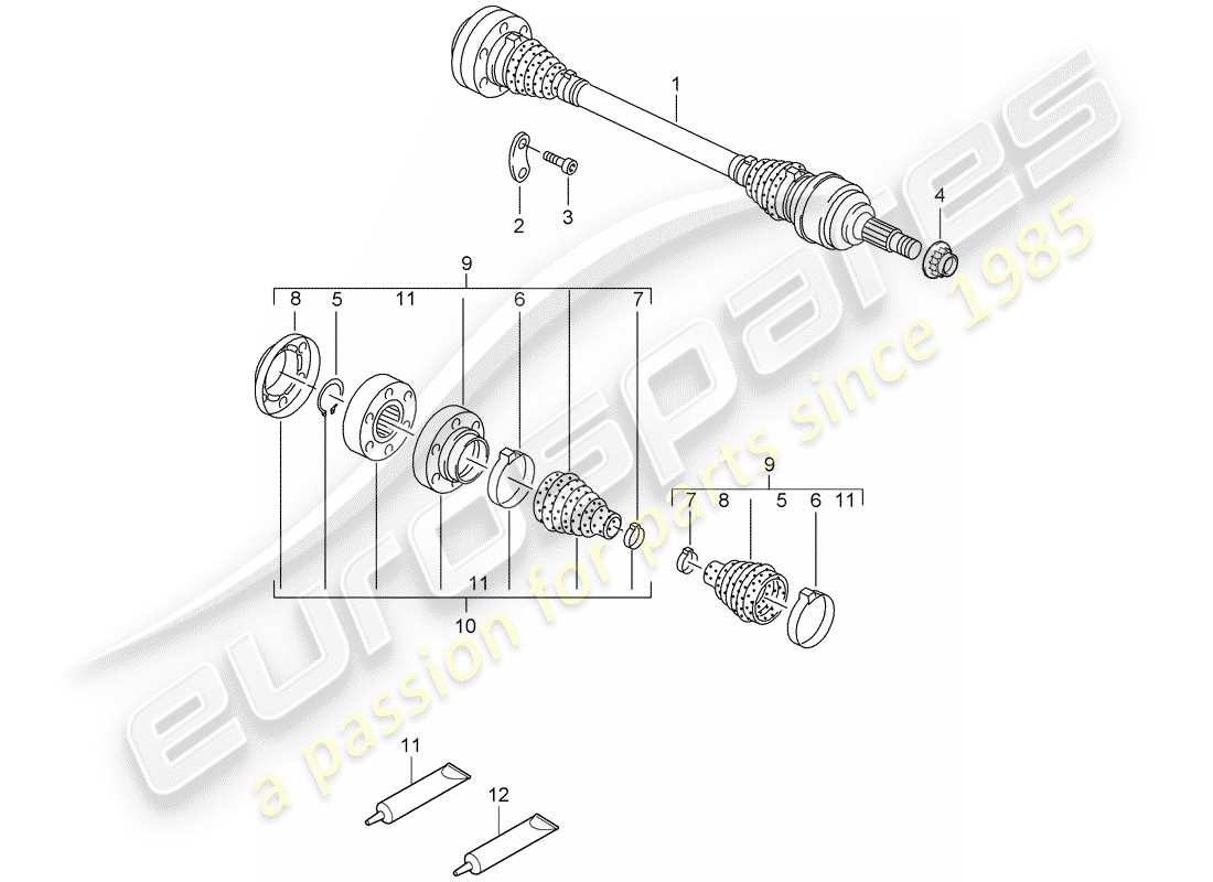 porsche 2007 (cayenne e1 9pa) arbre de transmission schéma des pièces