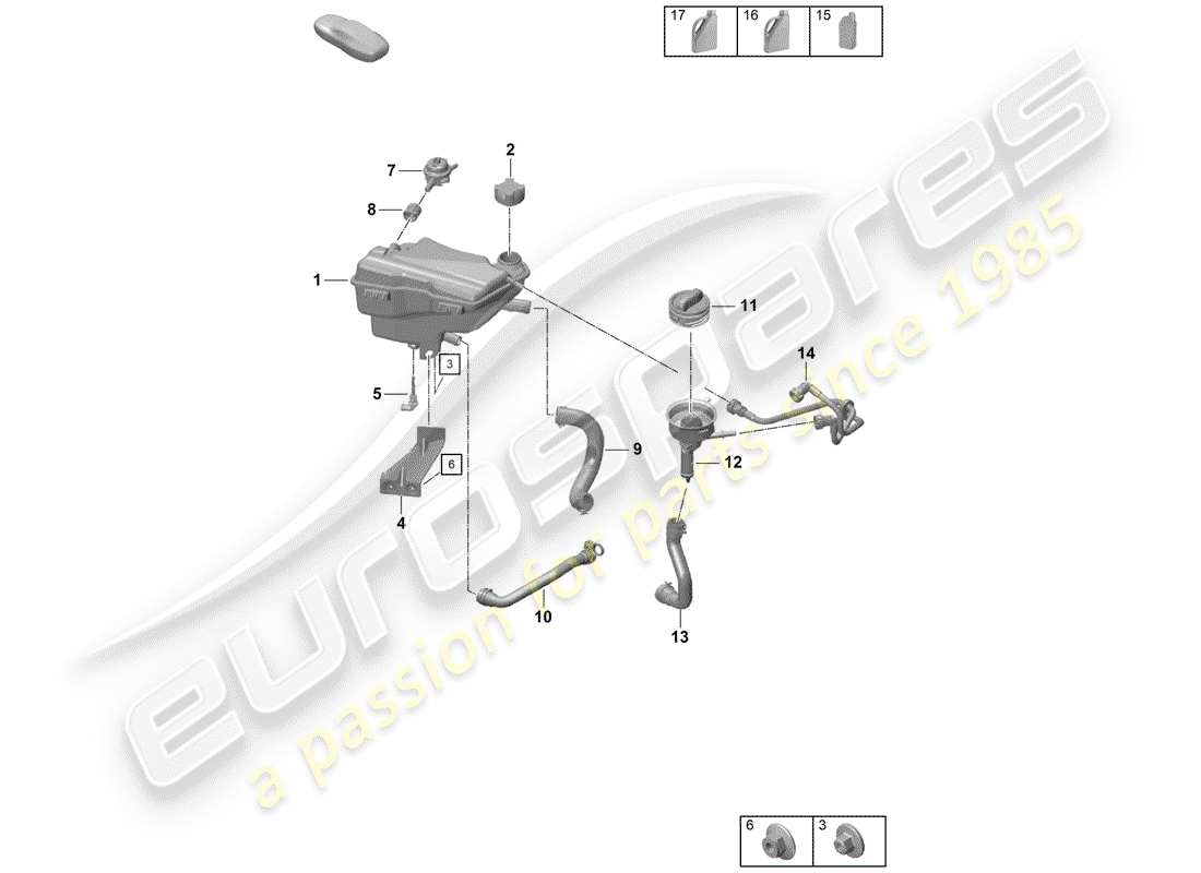 porsche 2020 (718 boxster spyder) vase d'expansion de liquide de refroidissement schéma des pièces