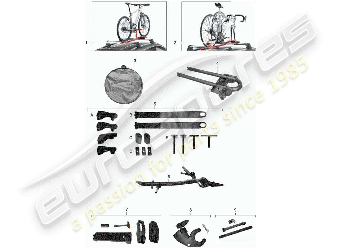 porsche 2011 (tequipment cayenne) schéma des pièces du porte-vélos