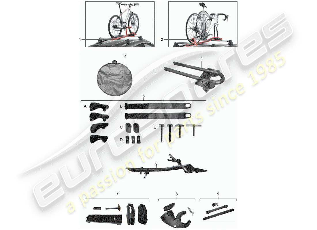 porsche 2014 (tequipment macan) schéma des pièces du porte-vélos